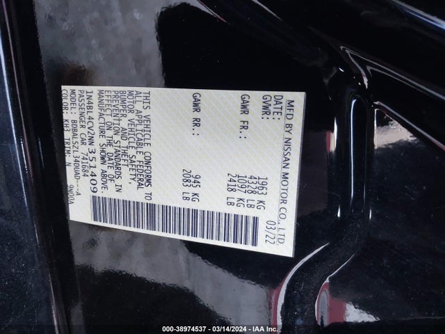 Nissan Altima Sr Fwd 2022 1N4BL4CV2NN351409 Image 9
