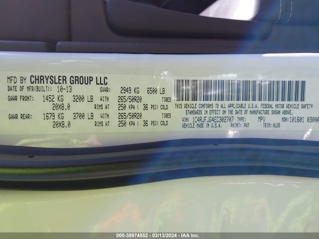 Jeep Grand Cherokee Summit 2014 1C4RJFJG4EC302707 Image 9