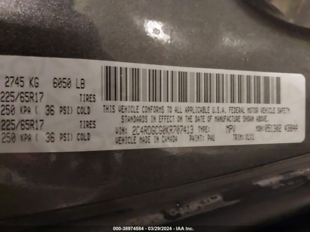 2C4RDGCG0KR707413 Dodge Grand Caravan Sxt