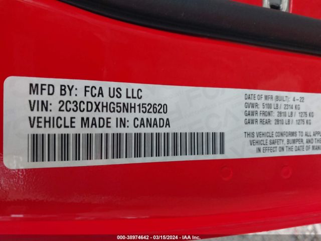 2C3CDXHG5NH152620 Dodge Charger Gt Rwd