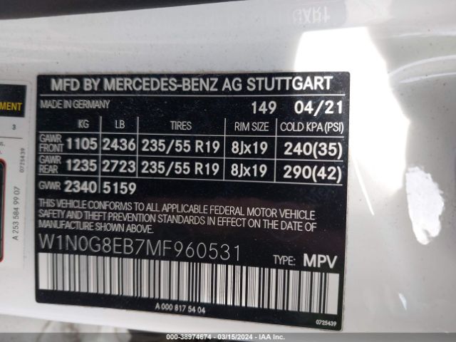 W1N0G8EB7MF960531 Mercedes-Benz Glc 300 4matic Suv
