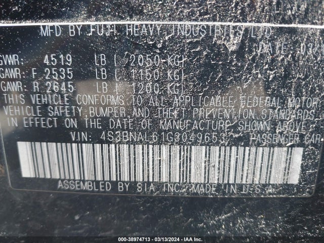 Subaru Legacy 2.5i Limited 2016 4S3BNAL61G3049653 Image 9
