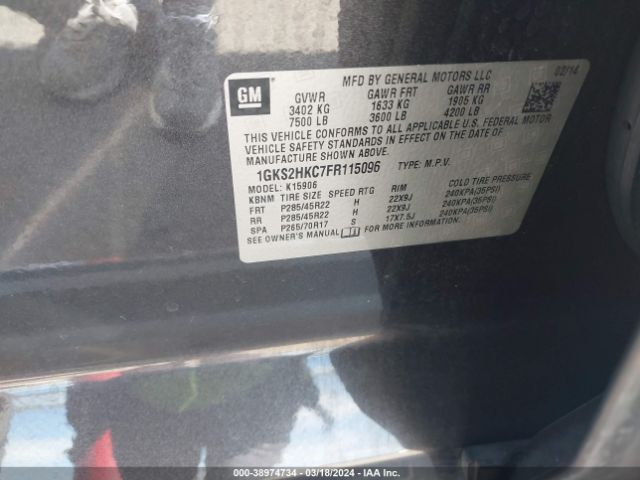 1GKS2HKC7FR115096 GMC Yukon Xl 1500 Slt