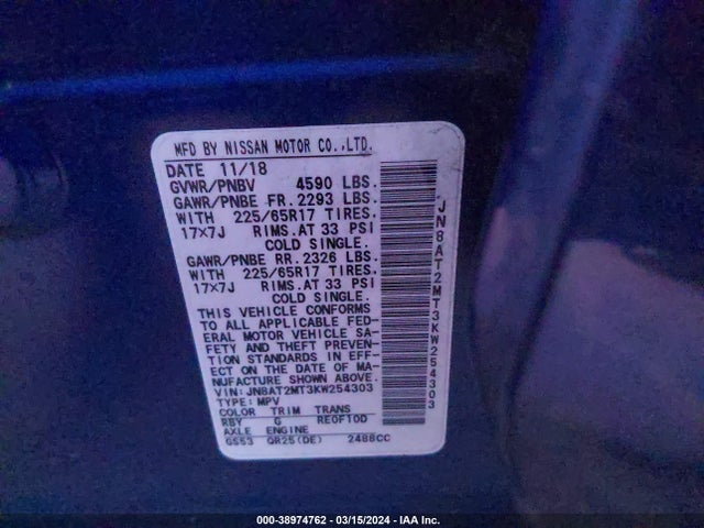Nissan ROGUE SV 2019 JN8AT2MT3KW254303 Image 9