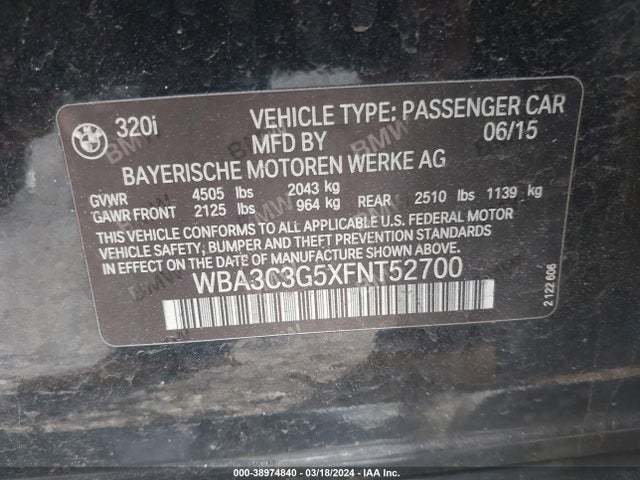 BMW 320i Xdrive 2015 WBA3C3G5XFNT52700 Image 9