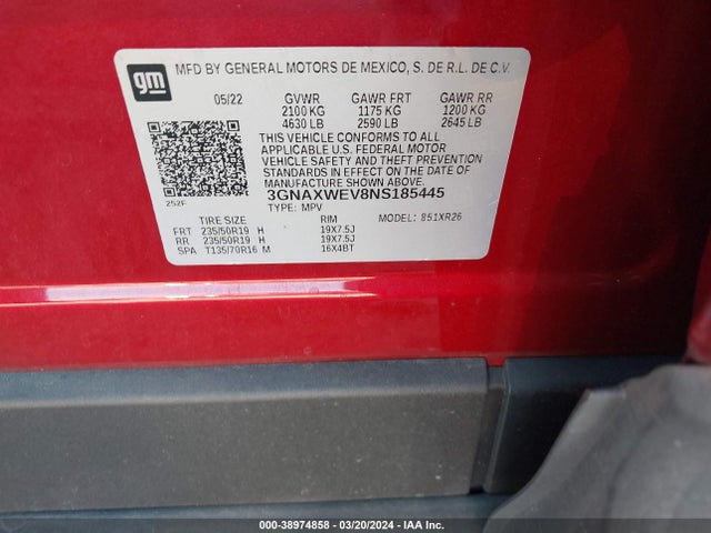 Chevrolet Equinox Awd Rs 2022 3GNAXWEV8NS185445 Image 9