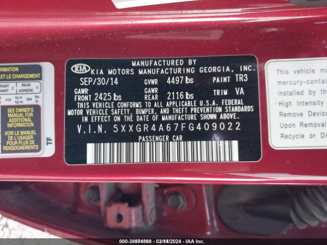 5XXGR4A67FG409022 KIA Optima Sx Turbo
