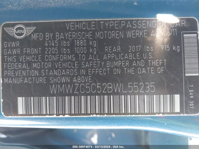 2011 MINI COOPER S COUNTRYMAN WMWZC5C52BWL55235 Photo 8