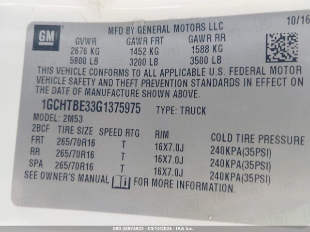 Chevrolet Colorado Wt 2016 1GCHTBE33G1375975 Image 9