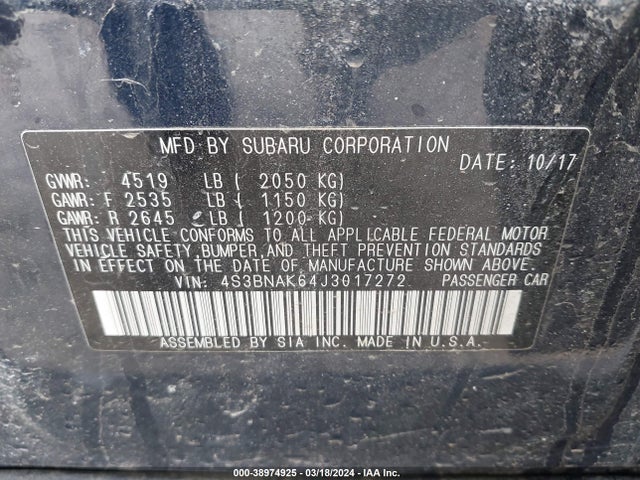 Subaru Legacy 2.5i Limited 2018 4S3BNAK64J3017272 Image 9