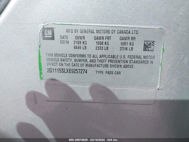 Chevrolet IMPALA 1LT 2014 2G1115SLXE9257274 Image 9