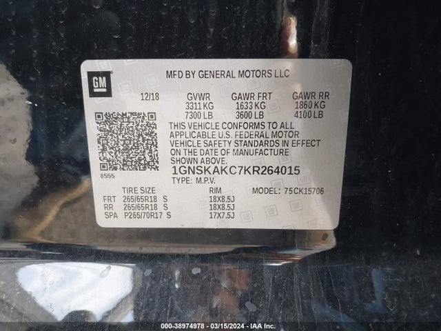 Chevrolet Tahoe Ls 2019 1GNSKAKC7KR264015 Image 9