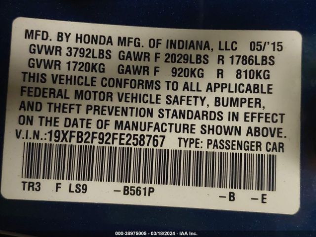 19XFB2F92FE258767 Honda Civic Ex-l