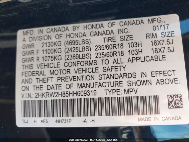 2HKRW2H85HH609319 Honda Cr-v Ex-l/ex-l Navi
