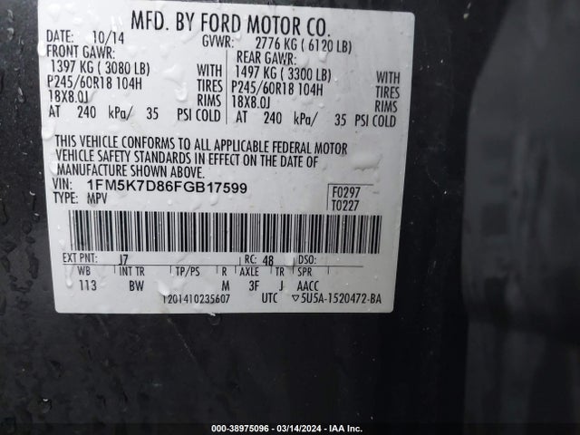 Ford EXPLORER XLT 2015 1FM5K7D86FGB17599 Image 9