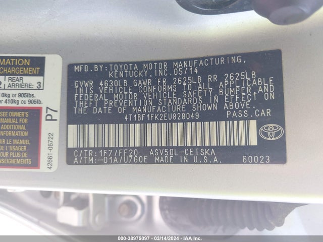 Toyota CAMRY SE 2014 4T1BF1FK2EU828049 Image 9