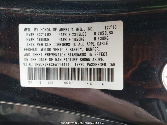Honda Accord Ex-l 2014 1HGCR2F8XEA114411 Image 9