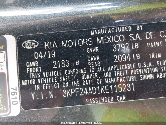 KIA Forte Lxs 2019 3KPF24AD1KE115231 Image 9