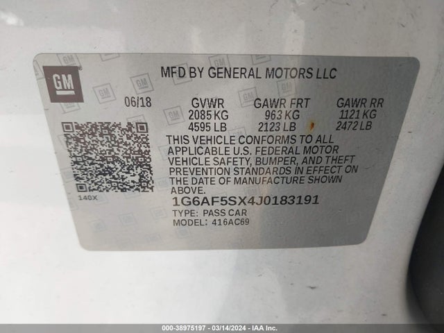 1G6AF5SX4J0183191 Cadillac ATS LUXURY