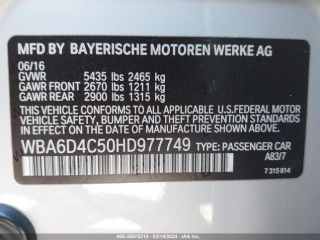 WBA6D4C50HD977749 BMW 650i Gran Coupe