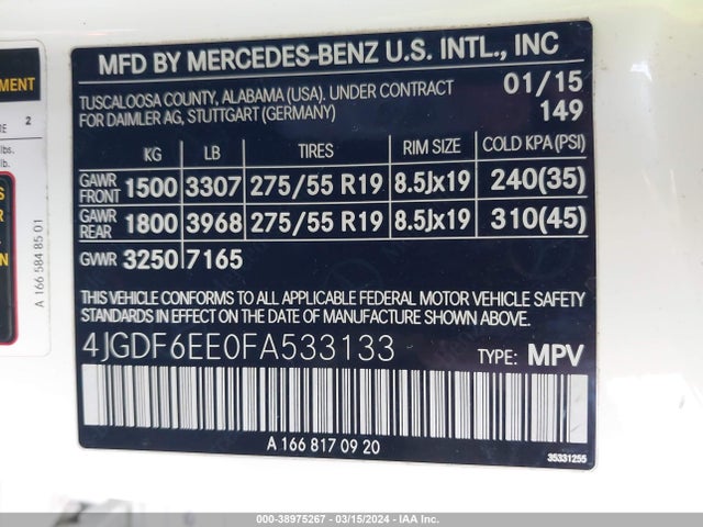 Mercedes-Benz Gl 450 4matic 2015 4JGDF6EE0FA533133 Image 9