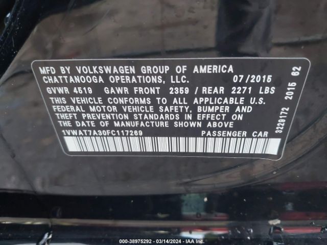 1VWAT7A30FC117269 Volkswagen Passat 1.8t Limited Edition