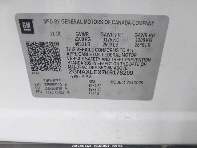 Chevrolet EQUINOX LT 2019 2GNAXLEX7K6178299 Image 9