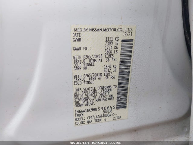Nissan TITAN 2021 1N6AA1EC9MN536655 Image 9