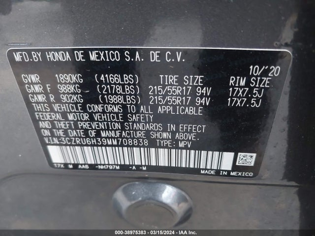 Honda Hr-v Awd Lx 2021 3CZRU6H39MM708838 Image 9