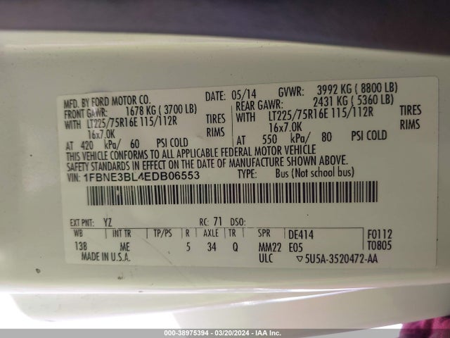Ford E-350 Super Duty Xlt 2014 1FBNE3BL4EDB06553 Image 9