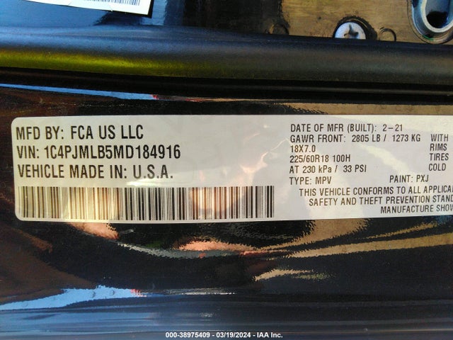1C4PJMLB5MD184916 Jeep Cherokee Altitude 4x4