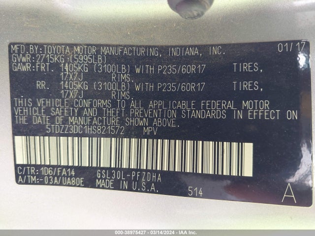 Toyota Sienna L 7 Passenger 2017 5TDZZ3DC1HS821572 Image 8