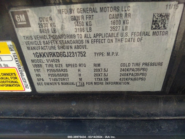 GMC Acadia Slt-1 2016 1GKKVRKD6GJ231752 Image 9