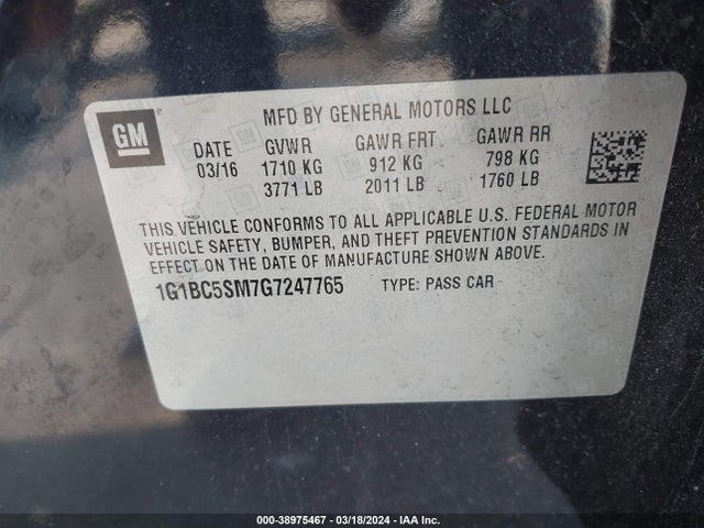 Chevrolet Cruze Ls Auto 2016 1G1BC5SM7G7247765 Image 9