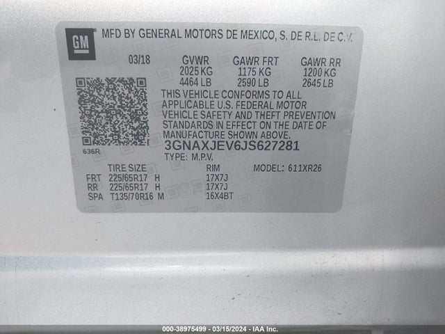 Chevrolet EQUINOX LT 2018 3GNAXJEV6JS627281 Image 9
