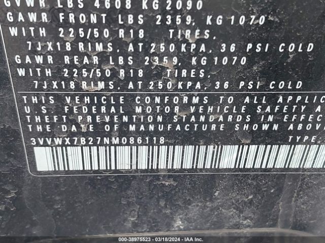3VVWX7B27NM086118 Volkswagen Taos 1.5t Se