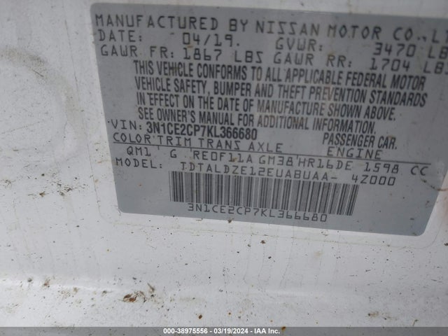 Nissan Versa Note Sv 2019 3N1CE2CP7KL366680 Image 9