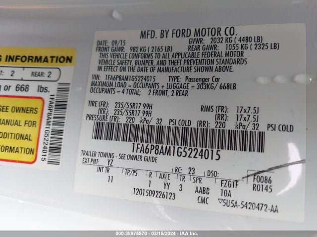 Ford Mustang V6 2016 1FA6P8AM1G5224015 Image 9