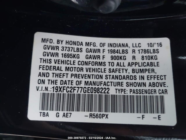 Honda CIVIC EX 2016 19XFC2F77GE098222 Image 9