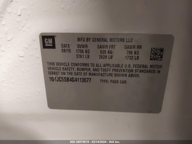 Chevrolet Sonic Lt Auto 2016 1G1JC5SB4G4113677 Image 9