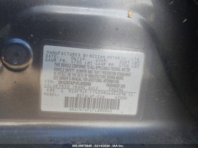 3N1CN7AP1FL820265 Nissan Versa 1.6 S