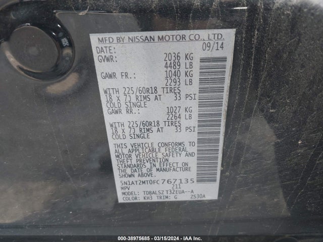 Nissan Rogue Sl 2015 5N1AT2MT0FC767135 Image 9