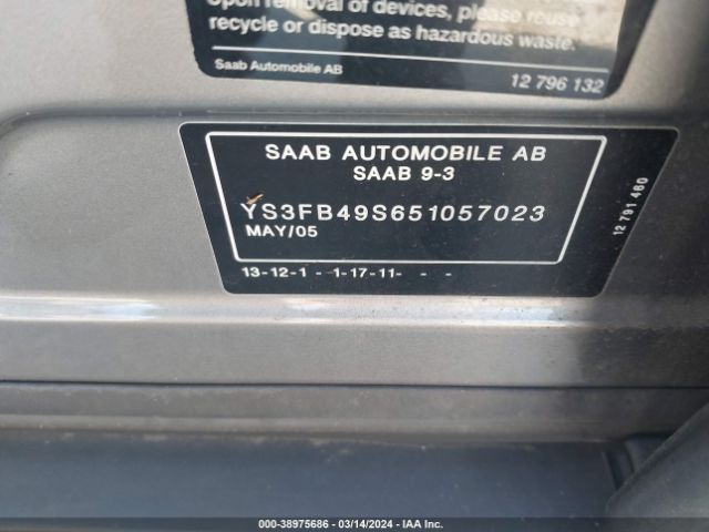2005 SAAB 9-3 YS3FB49S651057023 Photo 8