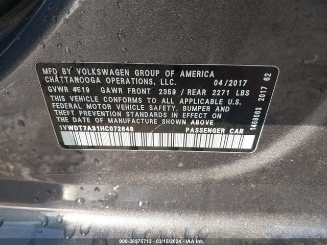 1VWDT7A31HC072648 Volkswagen Passat 1.8t R-line