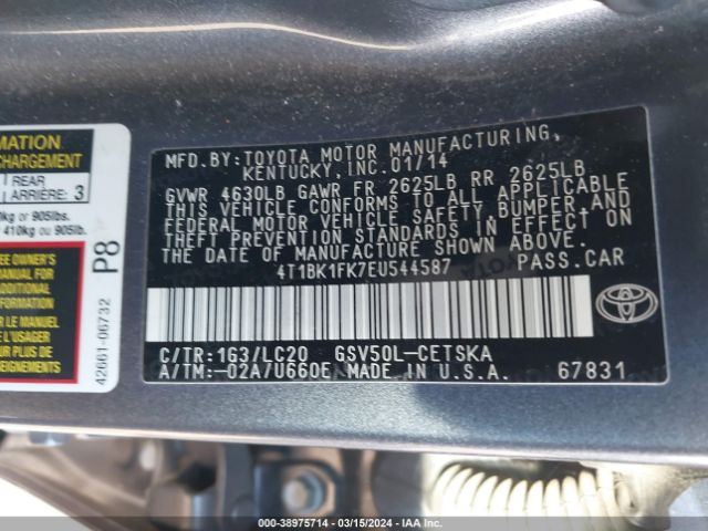 4T1BK1FK7EU544587 Toyota Camry Se V6