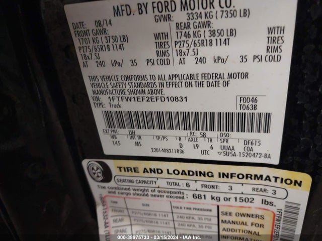 Ford F-150 Xlt 2014 1FTFW1EF2EFD10831 Image 9