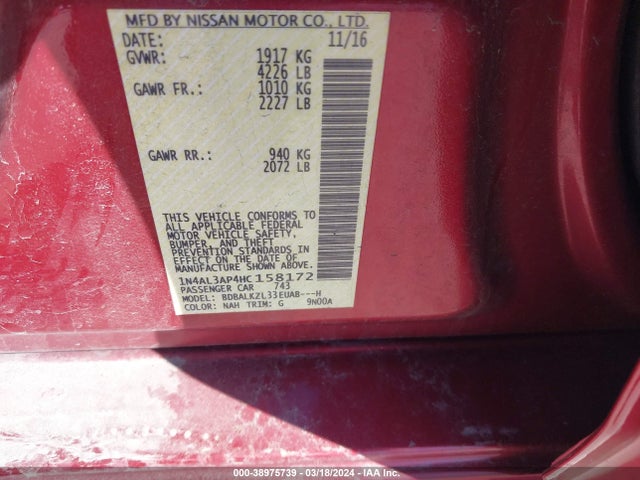 Nissan Altima 2.5 Sv 2017 1N4AL3AP4HC158172 Image 9
