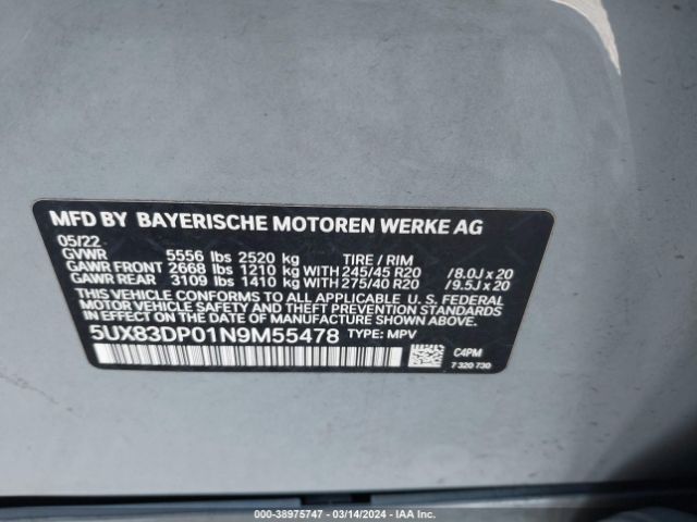 5UX83DP01N9M55478 BMW X3 M40i