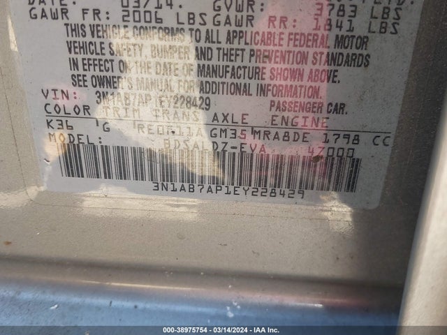 Nissan SENTRA SV 2014 3N1AB7AP1EY228429 Image 9