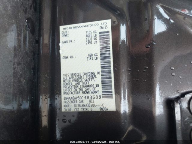 1N4AA6AP5GC383688 Nissan Maxima 3.5 Platinum